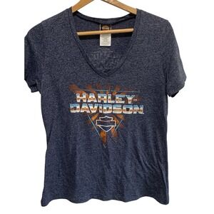 Harley-Davidson V-Neck Graphic Tee Medium Blue Rommel Delmarva Maryland 136380
